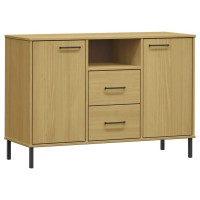 Vidaxl Sideboard With Metal Legs Brown 44.5X15.7X30.3 Solid Wood Oslo