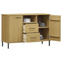 Vidaxl Sideboard With Metal Legs Brown 44.5X15.7X30.3 Solid Wood Oslo