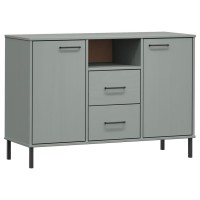 Vidaxl Sideboard With Metal Legs Gray 44.5X15.7X30.3 Solid Wood Oslo