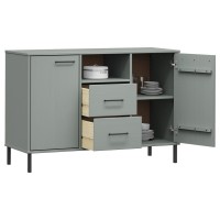 Vidaxl Sideboard With Metal Legs Gray 44.5X15.7X30.3 Solid Wood Oslo