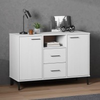 Vidaxl Sideboard With Metal Legs White 44.5X15.7X30.3 Solid Wood Oslo