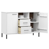 Vidaxl Sideboard With Metal Legs White 44.5X15.7X30.3 Solid Wood Oslo