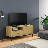 Vidaxl Tv Cabinet With Metal Legs Brown Solid Wood Pine Oslo