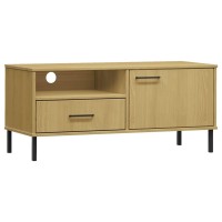 Vidaxl Tv Cabinet With Metal Legs Brown Solid Wood Pine Oslo