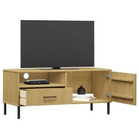 Vidaxl Tv Cabinet With Metal Legs Brown Solid Wood Pine Oslo