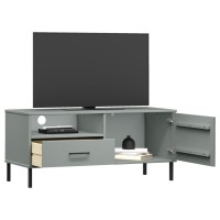 Vidaxl Tv Cabinet With Metal Legs Gray Solid Wood Pine Oslo