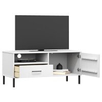 Vidaxl Tv Cabinet With Metal Legs White Solid Wood Pine Oslo