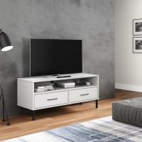 vidaXL TV Stand with Metal Legs White Solid Wood Pine OSLO