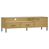 Vidaxl Tv Cabinet With Metal Legs Brown Solid Wood Pine Oslo