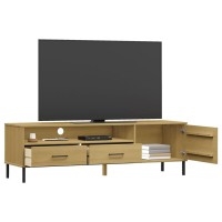 Vidaxl Tv Cabinet With Metal Legs Brown Solid Wood Pine Oslo