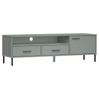 Vidaxl Tv Cabinet With Metal Legs Gray Solid Wood Pine Oslo