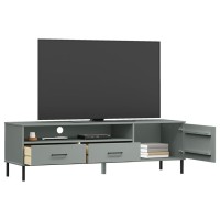 Vidaxl Tv Cabinet With Metal Legs Gray Solid Wood Pine Oslo