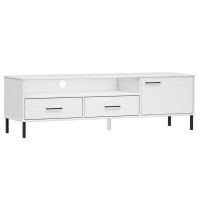 Vidaxl Tv Cabinet With Metal Legs White Solid Wood Pine Oslo