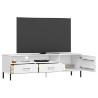 Vidaxl Tv Cabinet With Metal Legs White Solid Wood Pine Oslo