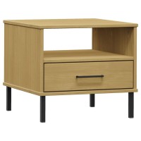 Vidaxl Bedside Table With Metal Legs Brown Solid Wood Pine Oslo