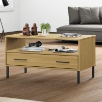 Vidaxl Coffee Table With Metal Legs Brown 33.5X19.7X17.7 Solid Wood Oslo