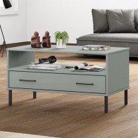Vidaxl Coffee Table With Metal Legs Gray 33.5X19.7X17.7 Solid Wood Oslo