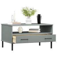 Vidaxl Coffee Table With Metal Legs Gray 33.5X19.7X17.7 Solid Wood Oslo