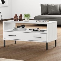 Vidaxl Coffee Table With Metal Legs White 33.5X19.7X17.7 Solid Wood Oslo