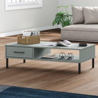 Vidaxl Coffee Table With Metal Legs Gray Solid Wood Pine Oslo