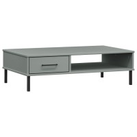 Vidaxl Coffee Table With Metal Legs Gray Solid Wood Pine Oslo