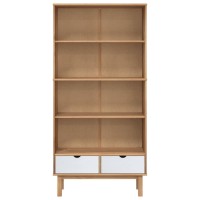 Vidaxl Bookcase Otta With 2 Drawers Brown And White Solid Wood Pine
