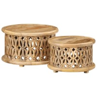 vidaXL 2 Piece Coffee Table Set Solid Wood Mango