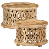 vidaXL 2 Piece Coffee Table Set Solid Wood Mango