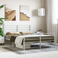 Vidaxl Metal Bed Frame With Headboard And Footboard White 53.9X74.8