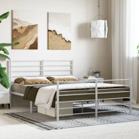 Vidaxl Metal Bed Frame With Headboard And Footboard White 59.8X78.7