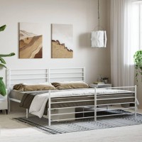 Vidaxl Metal Bed Frame With Headboard And Footboard White 72X83.9