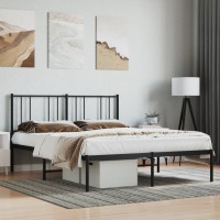 vidaXL Metal Bed Frame with Headboard Black 53.9