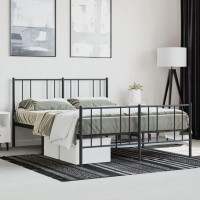 vidaXL Metal Bed Frame with Headboard and Footboard Black 53.9