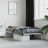 vidaXL Metal Bed Frame with Headboard White 39.4