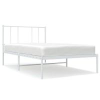 vidaXL Metal Bed Frame with Headboard White 39.4