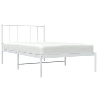 vidaXL Metal Bed Frame with Headboard White 39.4