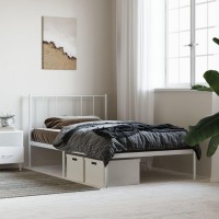 vidaXL Metal Bed Frame with Headboard White 39.4