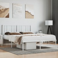 vidaXL Metal Bed Frame with Headboard White 59.8