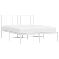 vidaXL Metal Bed Frame with Headboard White 59.8