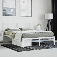 vidaXL Metal Bed Frame with Headboard White 59.8