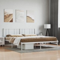 vidaXL Metal Bed Frame with Headboard White 72