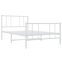 vidaXL Metal Bed Frame with Headboard and Footboard White 39.4