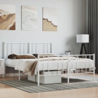 vidaXL Metal Bed Frame with Headboard and Footboard White 53.9