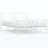 vidaXL Metal Bed Frame with Headboard and Footboard White 53.9