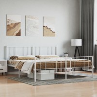 vidaXL Metal Bed Frame with Headboard and Footboard White 76