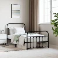 vidaXL Metal Bed Frame with Headboard and Footboard Black 39.4