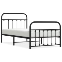 vidaXL Metal Bed Frame with Headboard and Footboard Black 39.4