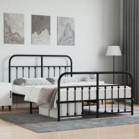 vidaXL Metal Bed Frame with Headboard and Footboard Black 53.1