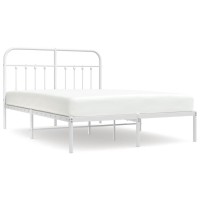 vidaXL Metal Bed Frame with Headboard White 53.1