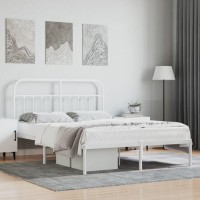 vidaXL Metal Bed Frame with Headboard White 59.1